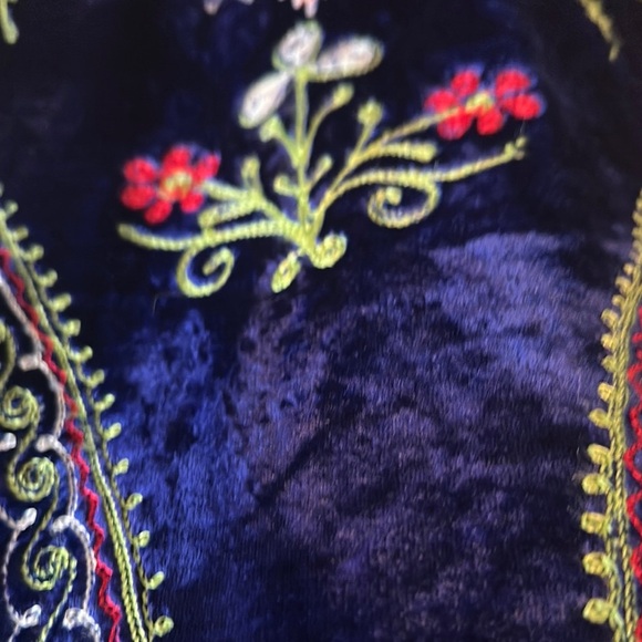 Rare Vintage 1970’s India Crushed Velvet Rayon Embroidered Blue Kaftan Maxi - Picture 13 of 16